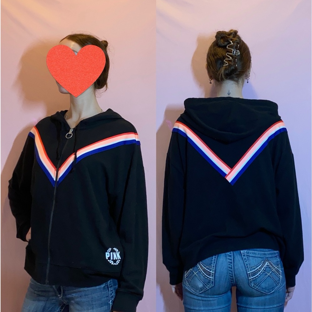 Victoria's Secret PINK Black Hoodie with Stripes